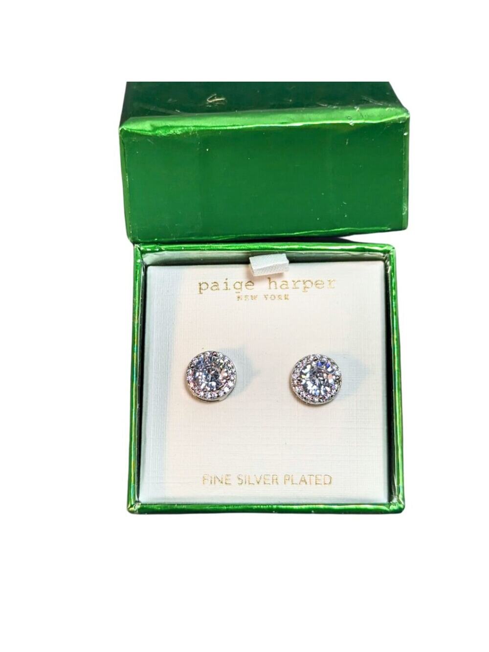 Paige Harper NIB Silver Plated Cubic Zirconia Halo Earrings